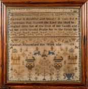 A Victorian needlepoint sampler: with upper and lower case alphabet, Arabic numerals,