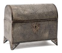A mid 19th Century French silver and shagreen domed trinket box: inscribed, of rectangular outline,