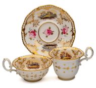 A group of H & R Daniel tea wares: comprising two Shrewsbury shape cups and a saucer decorated with