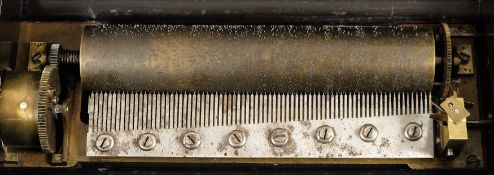 A 19th century Swiss musical box : playing eight airs, with lever wound 27.5cm.