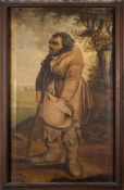 English Provincial School, 18th Century- Portrait of Black John, jester, full-length standing,