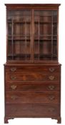 A George III mahogany secretaire chest with associated bookcase:,