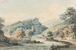 Hugh William Grecian Williams [1773-1829] - Cottages in a river valley,