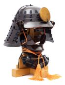 A Japanese Edo period collapsible Samurai helmet with mask (Chochin Kabuto):,