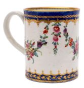 A First Period Worcester cylindrical mug: with grooved strap handle,