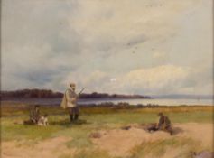 Frederick John Widgery [1861-1942] - Sportsmen shooting in the Exe Estuary,:- signed oil on board,