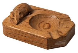 A Robert Thompson 'Mouseman' carved oak ashtray: of rectangular outline 10.5cm. long.