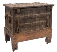 A 17th/early 18th Century Nuremberg iron strong box:, with strapwork sides and a hinged top,