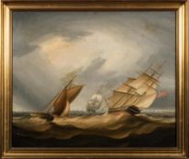 Attributed to James Edward Buttersworth [1817-1894]- Man-o-War and other shipping in choppy seas,