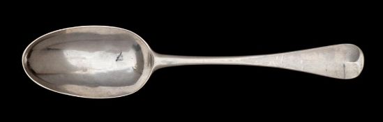 A George III silver Hanoverian pattern table spoon, maker's mark worn, possibly BB, London,