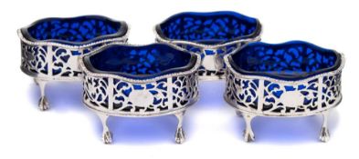A set of four George III silver oval salts, maker Soloman Hougham, London,