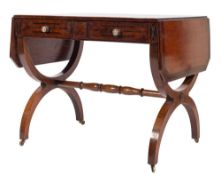A Regency and later mulberry and rosewood crossbanded sofa table:,
