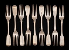 A set of six William IV silver Fiddle pattern dessert forks, maker William Eaton, London,