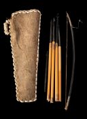 A San tribe (South Africa) miniature 'courting' bow and set of arrows: contained in a hide and