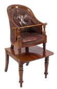 A child's early Victorian mahogany Bergere chair on a stand:, with curved back and bowed seat,