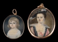 English School circa 1800- A miniature portrait of a child,:- head and shoulders,