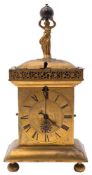 An Augsburg brass mantel clock with unusual globe date: the short duration movement having a verge