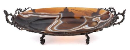 A Victorian banded agate and silver mounted vide-poche, maker GF possibly George Fox, London,