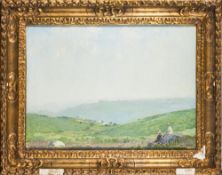 Tom Mostyn [1864-1930]- Dartmoor; figures resting in the foreground, view to a valley beyond,