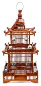 A Chinese wood bird cage: of pagoda outline,