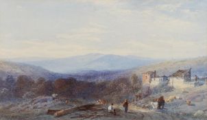William Williams of Plymouth [1808-1895]- Lime kiln near Kingskerswell, view to Dartmoor beyond,