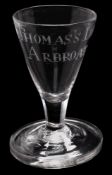 A Firing glass of Masonic interest: the conical bowl wheel cut with 'St.
