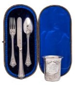 A late Victorian three-piece flatware set, maker Martin, Hall & Co, Sheffield, 1892/94: initialled,