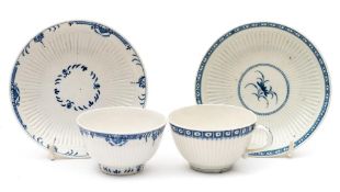 A First Period Worcester blue and white reeded teabowl and saucer and a St.