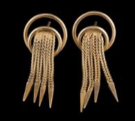 A pair of 9ct gold tassel earrings: with Birmingham assay marks, approximately 33mm long,