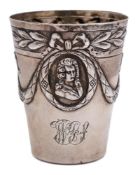 A late 18th century Continental silver beaker: initialled,