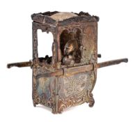 A Dutch silver model of a sedan chair: with seated female figure holding a fan,