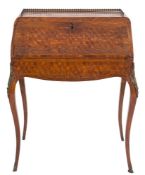A French rosewood, parquetry inlaid and gilt metal mounted Bureau de Dame:,