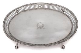 A George IV silver card tray, maker's mark indistinct, London, 1820: crested,