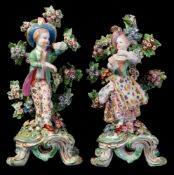 A pair of Bow figures of 'New Dancers': each modelled in dancing pose with bocage background,