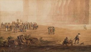 Attributed to David Roberts [1796-1864]- A gathering, including an acrobat,
