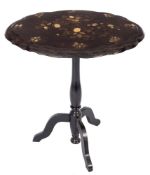 A Victorian papier mache and decorated oval occasional table:, on a later base,