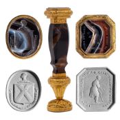 A 19th century amethyst and gilt metal double-ended seal: contained in its original morocco leather