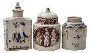 A group of three late 18th/early 19th century pearlware tea canisters,