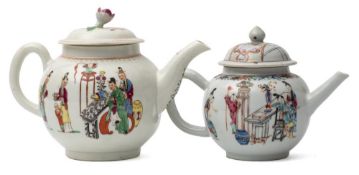 A First Period Worcester painted and transfer printed polychrome teapot and cover,
