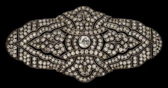 A mid 20th century paste set brooch:, approximately 74mm overall length, the reverse stamped '935'.