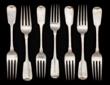 A set of five George IV Irish silver Fiddle pattern table forks, maker Charles Marsh,