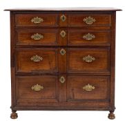 A late 17th Century oak rectangular chest:, the top with a moulded edge,