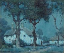 Albert Moulton Foweraker [1873-1942]- Thatched cottages at night,