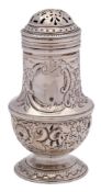 A George II silver pounce pot, maker Samuel Wood, London, 1746: of baluster form,