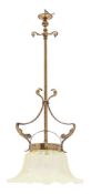An Art Nouveau period brass central ceiling light: the central stem with curved and swept stylised