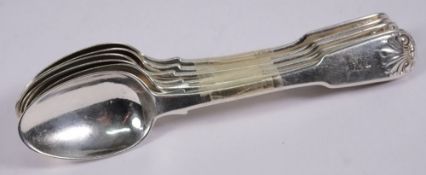 Six matched early nineteenth century silver teaspoons: crested, various makers and dates,