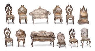A collection of English and Dutch silver miniature furniture,