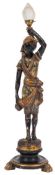 A 19th Century carved and decorated Blackamoor figure:, the standing male in Moorish attire,