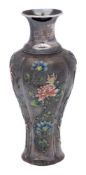 A Chinese silver and enamel baluster vase: of quatre-lobed baluster form and waisted neck,