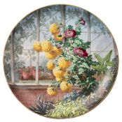 A Copeland porcelain charger painted by Charles Ferdinand Hurten: with chrysanthemum sprays and